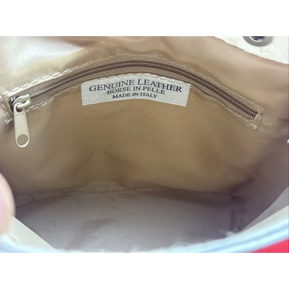 Ivory Ostrich Skin Effect bag w/Clasp Crossbody Purse Borse In Pelle Italy